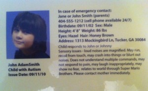 Autism Safety Card